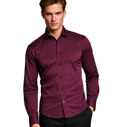 Men's Classic Stretch Dress Shirt – Slim Fit Business & Casual Long Sleeve Button-Down