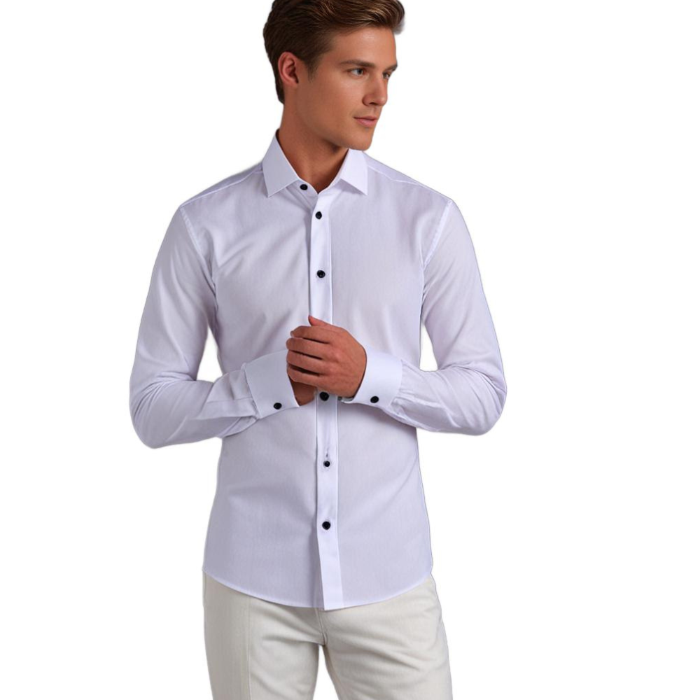 Men's Classic Stretch Dress Shirt – Slim Fit Business & Casual Long Sleeve Button-Down