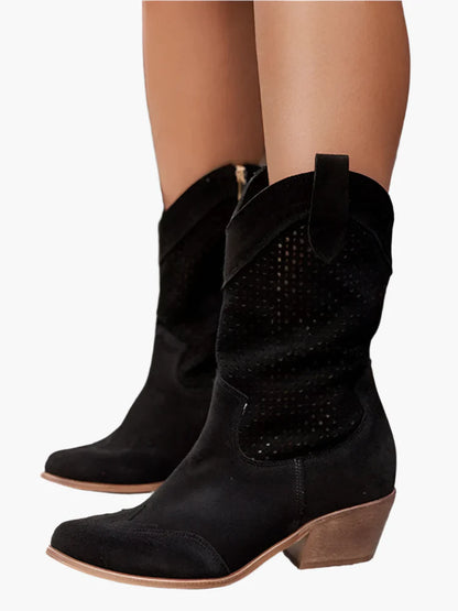 Women's Western Cowboy Boots with Zipper – Breathable Fashion Boots for Casual and Trendy Outfits
