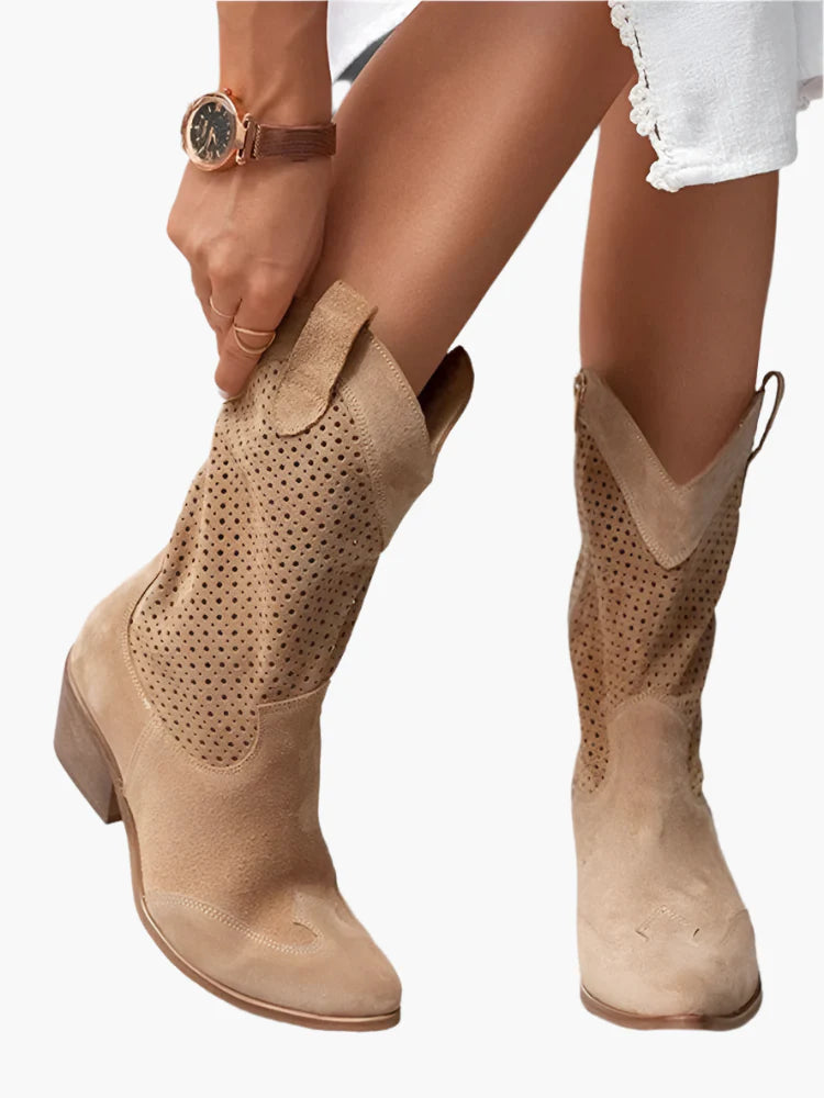 Women's Western Cowboy Boots with Zipper – Breathable Fashion Boots for Casual and Trendy Outfits