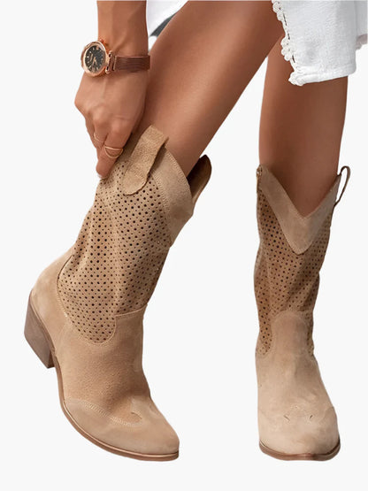 Women's Western Cowboy Boots with Zipper – Breathable Fashion Boots for Casual and Trendy Outfits