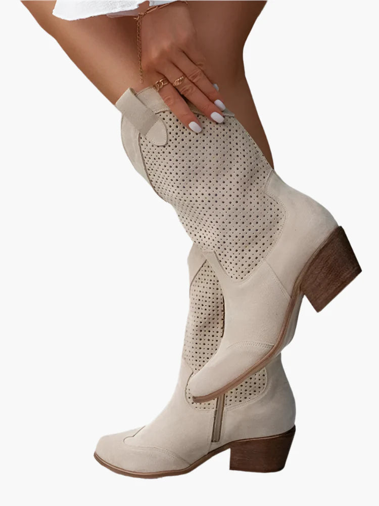 Women's Western Cowboy Boots with Zipper – Breathable Fashion Boots for Casual and Trendy Outfits