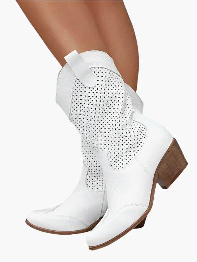 Women's Western Cowboy Boots with Zipper – Breathable Fashion Boots for Casual and Trendy Outfits