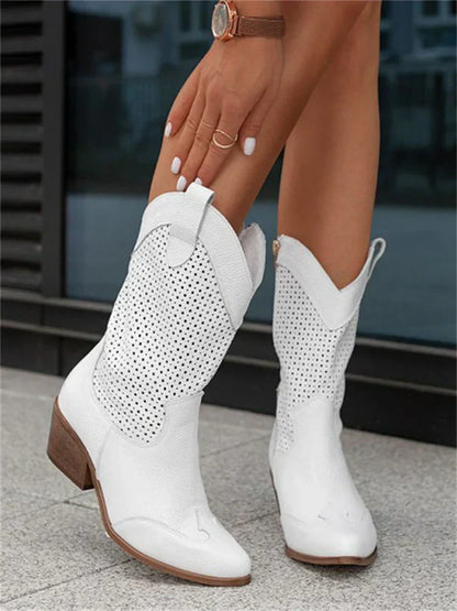Women's Western Cowboy Boots with Zipper – Breathable Fashion Boots for Casual and Trendy Outfits