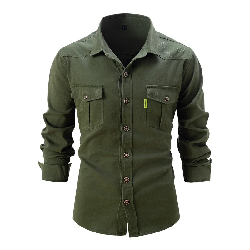 Ian – Men's Cotton Long-Sleeve Shirt with Dual Chest Pockets