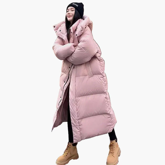 Women's Long Puffer Coat with Hood - Relaxed Fit, Windproof, Casual Winter Outerwear