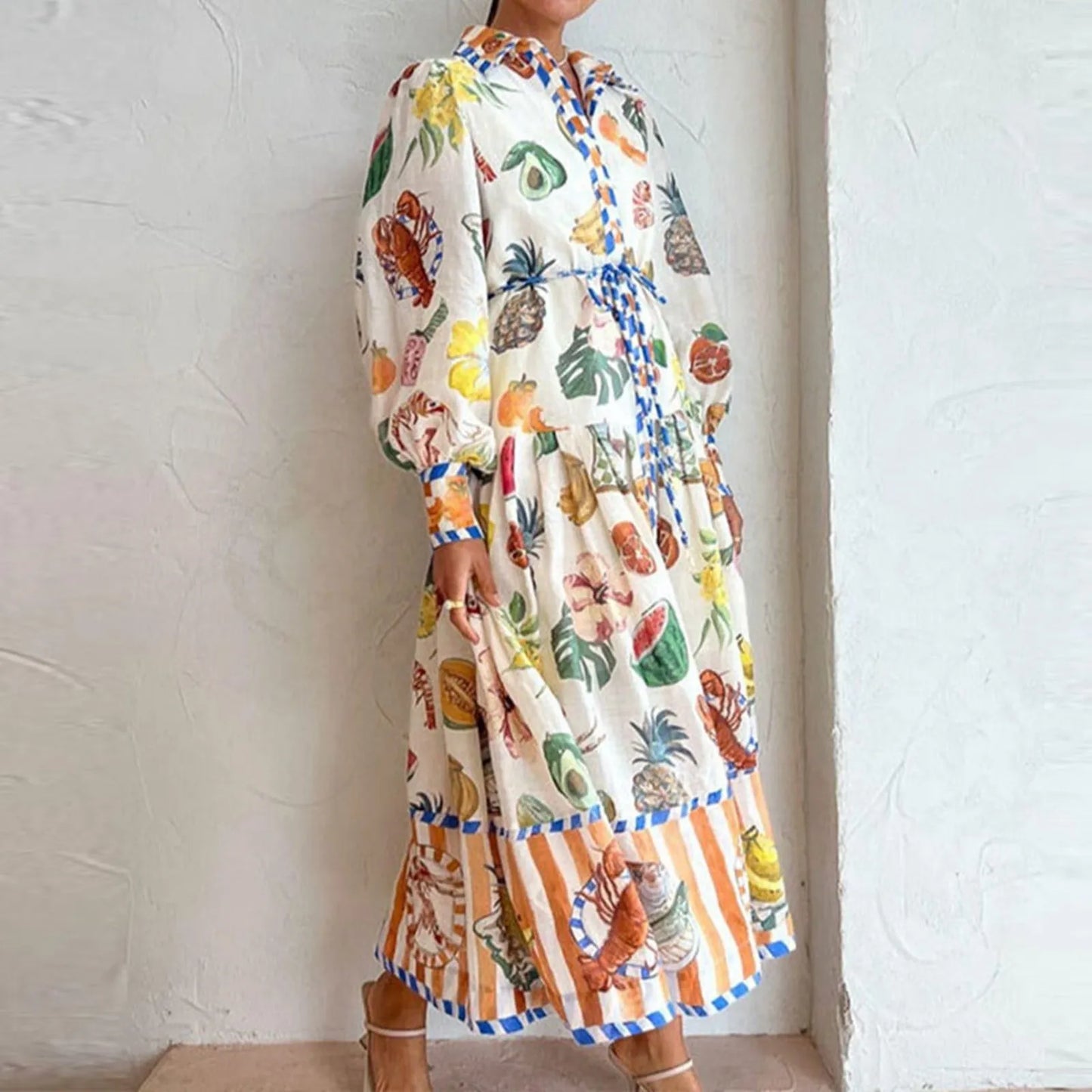 Women’s Artistic Maxi Shirt Dress with Mythical Print