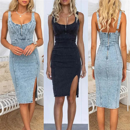 Women’s Chic Bodycon Denim Dress – Midi Party & Cocktail Dress