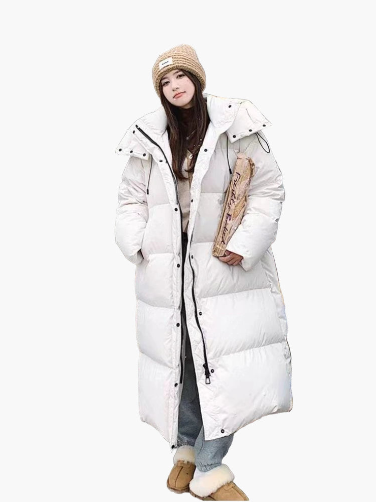 Women's Long Puffer Coat with Hood - Relaxed Fit, Windproof, Casual Winter Outerwear