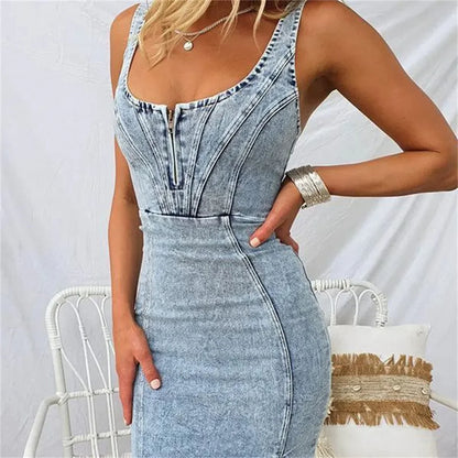 Women’s Chic Bodycon Denim Dress – Midi Party & Cocktail Dress