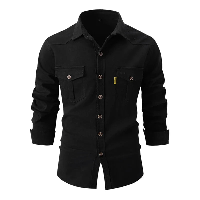 Ian – Men's Cotton Long-Sleeve Shirt with Dual Chest Pockets