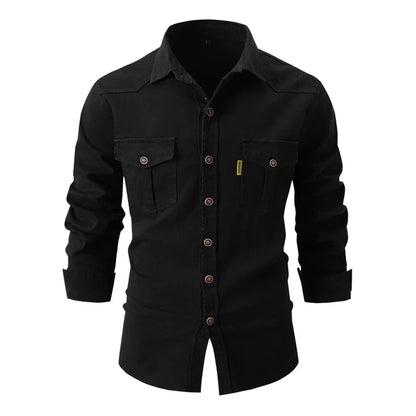 Ian – Men's Cotton Long-Sleeve Shirt with Dual Chest Pockets