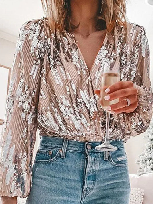 Charlotte – Elegant Vintage Sequin Blouse with Luxurious Lantern Sleeves