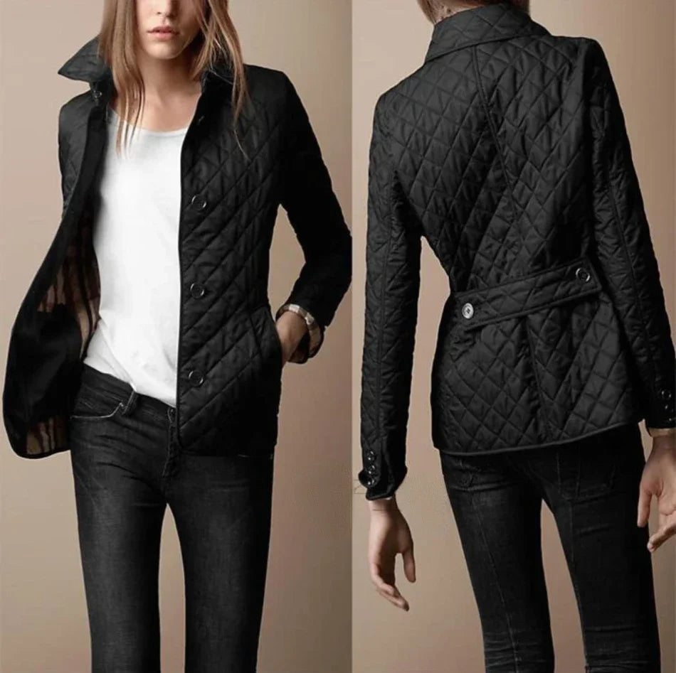 Women's Quilted Tailored Lightweight Jacket – Classic Diamond Stitch, Versatile Outerwear for Everyday Style