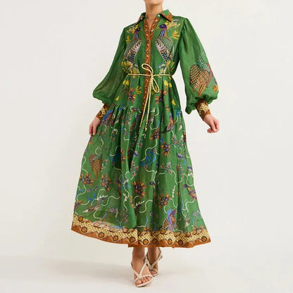 Women’s Artistic Maxi Shirt Dress with Mythical Print