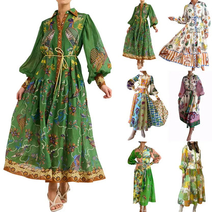 Women’s Artistic Maxi Shirt Dress with Mythical Print