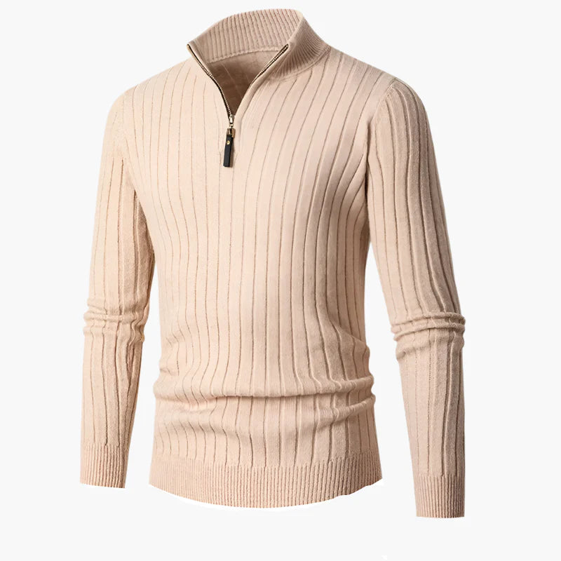 Men's Ribbed Half-Zip Sweater Classic Pullover for Versatile Everyday Style