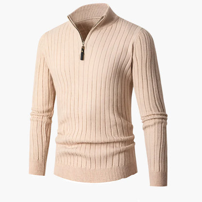 Men's Ribbed Half-Zip Sweater Classic Pullover for Versatile Everyday Style