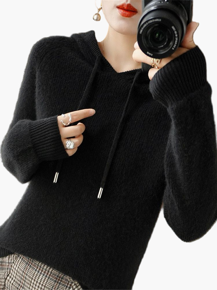 Women's Hooded Knitted Pullover Sweater Casual Long Sleeve Cardigan