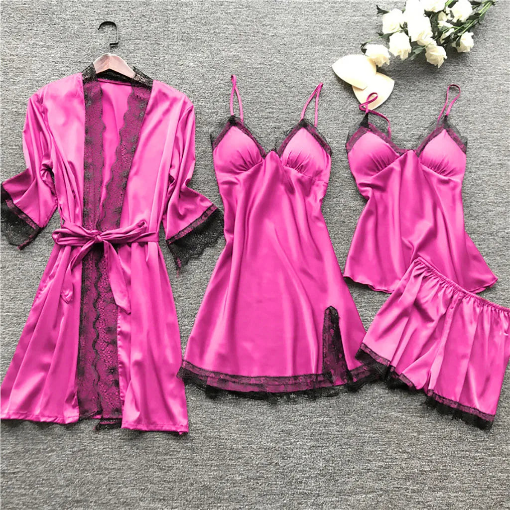 Rachel – Women's Silk Lace Lingerie Set with Garter