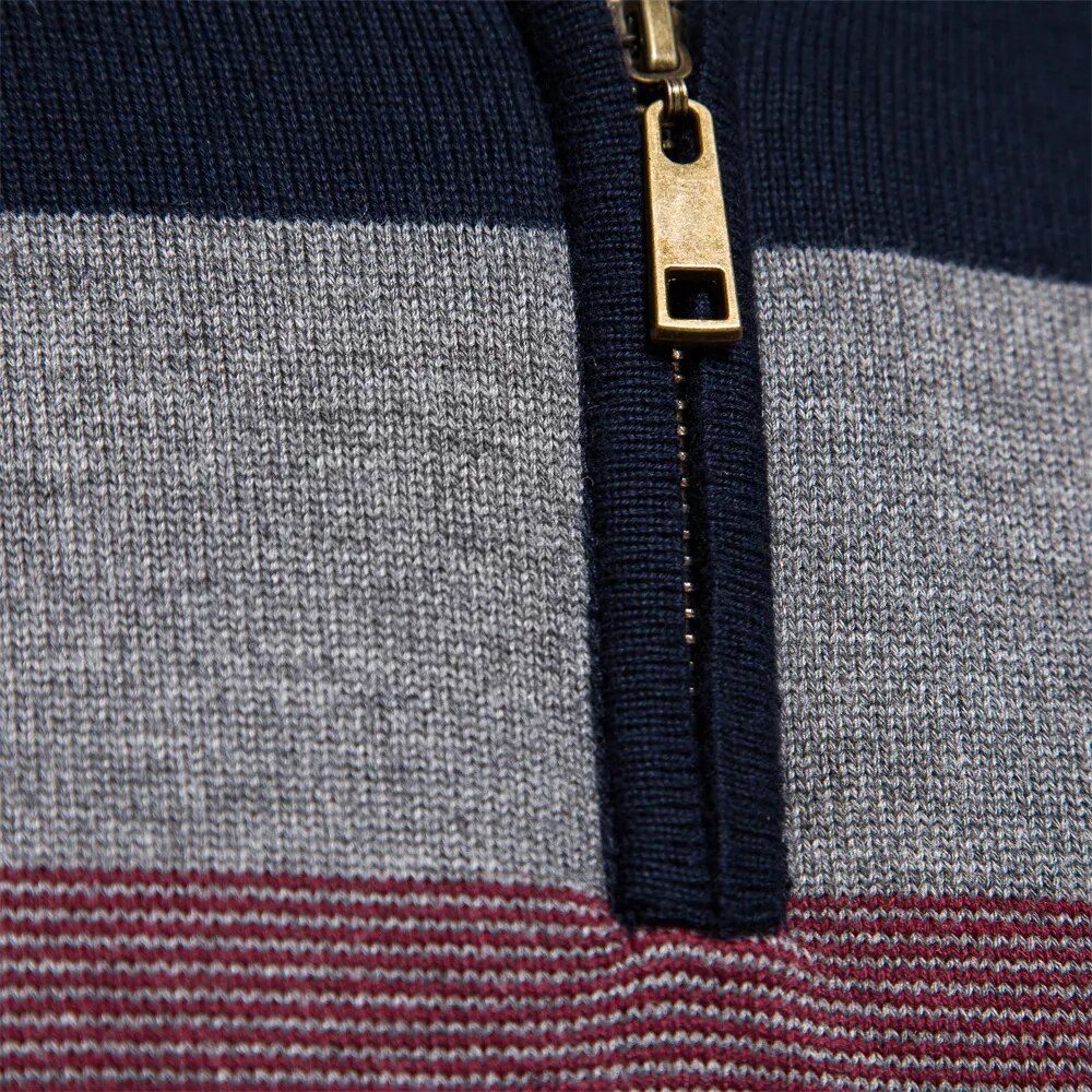 Men's Classic Quarter-Zip Striped Knit Sweater – Modern Casual Business Pullover