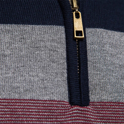 Men's Classic Quarter-Zip Striped Knit Sweater – Modern Casual Business Pullover
