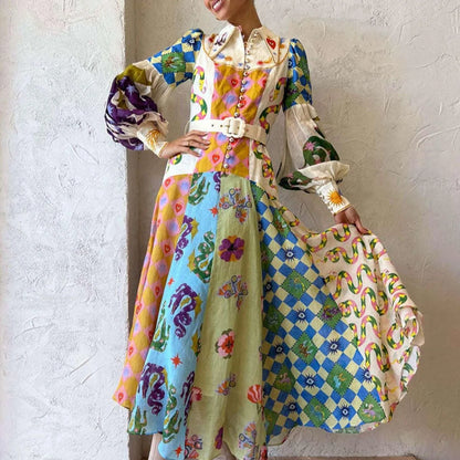 Women’s Artistic Maxi Shirt Dress with Mythical Print