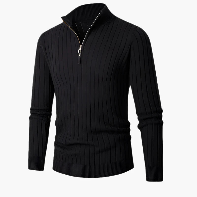 Men's Ribbed Half-Zip Sweater Classic Pullover for Versatile Everyday Style