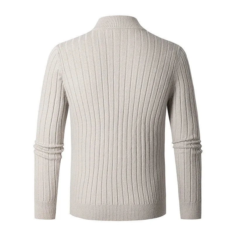 Men's Ribbed Half-Zip Sweater Classic Pullover for Versatile Everyday Style
