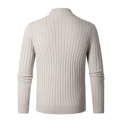 Men's Ribbed Half-Zip Sweater Classic Pullover for Versatile Everyday Style