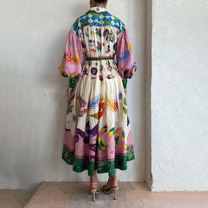 Women’s Artistic Maxi Shirt Dress with Mythical Print