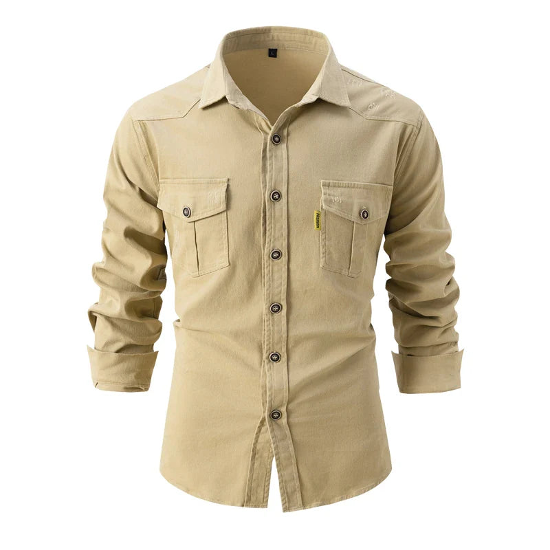 Ian – Men's Cotton Long-Sleeve Shirt with Dual Chest Pockets