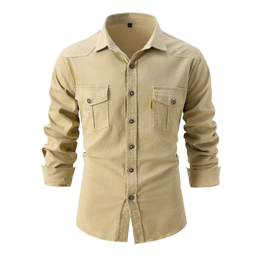 Ian – Men's Cotton Long-Sleeve Shirt with Dual Chest Pockets