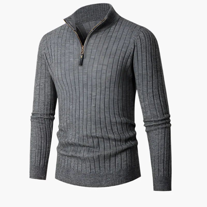 Men's Ribbed Half-Zip Sweater Classic Pullover for Versatile Everyday Style