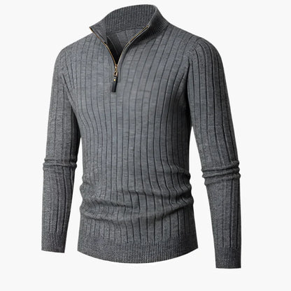 Men's Ribbed Half-Zip Sweater Classic Pullover for Versatile Everyday Style