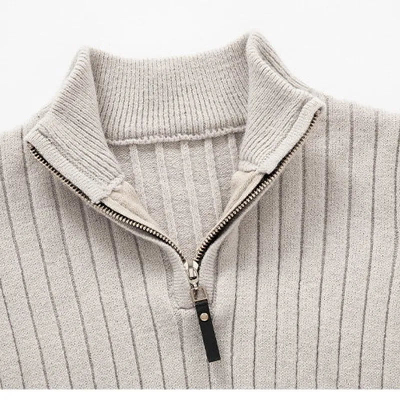 Men's Ribbed Half-Zip Sweater Classic Pullover for Versatile Everyday Style
