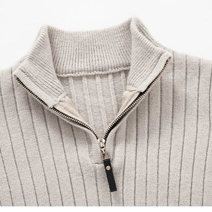 Men's Ribbed Half-Zip Sweater Classic Pullover for Versatile Everyday Style