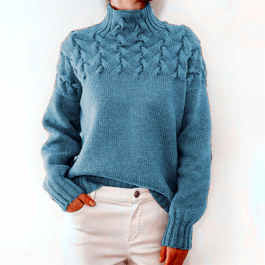 Women's Cozy Cable Knit Turtleneck Sweater – Elegant Long Fit Pullover for Everyday Style