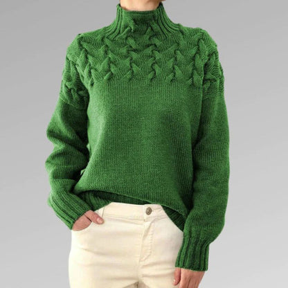 Women's Cozy Cable Knit Turtleneck Sweater – Elegant Long Fit Pullover for Everyday Style