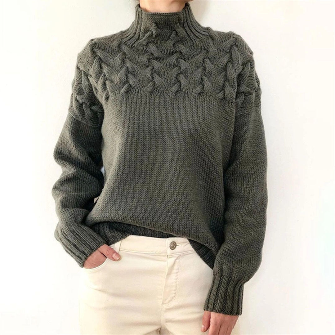 Women's Cozy Cable Knit Turtleneck Sweater – Elegant Long Fit Pullover for Everyday Style