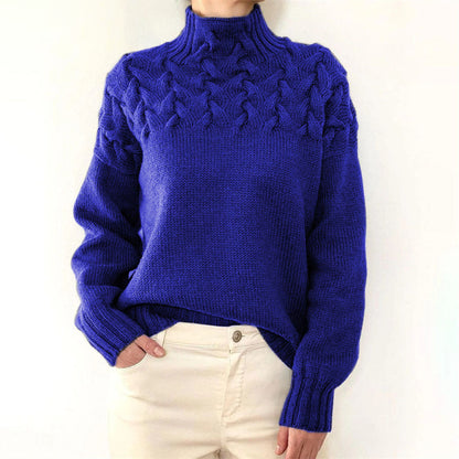 Women's Cozy Cable Knit Turtleneck Sweater – Elegant Long Fit Pullover for Everyday Style