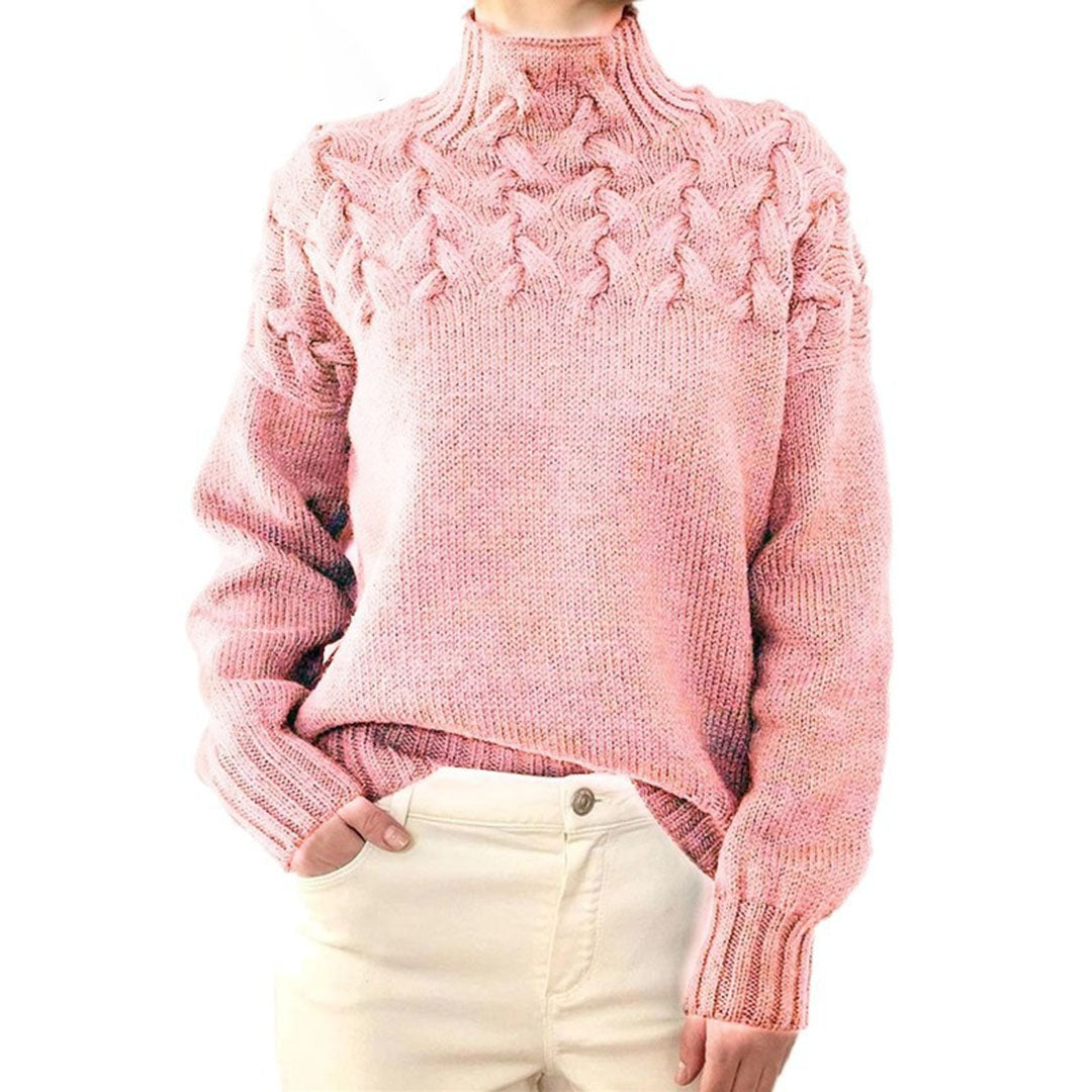Women's Cozy Cable Knit Turtleneck Sweater – Elegant Long Fit Pullover for Everyday Style