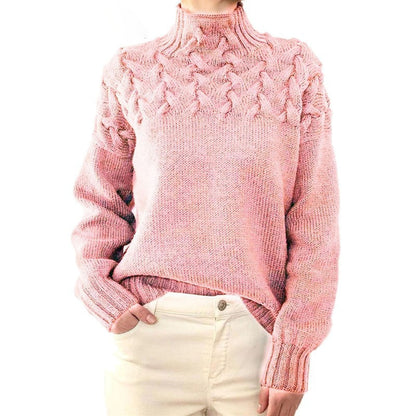 Women's Cozy Cable Knit Turtleneck Sweater – Elegant Long Fit Pullover for Everyday Style