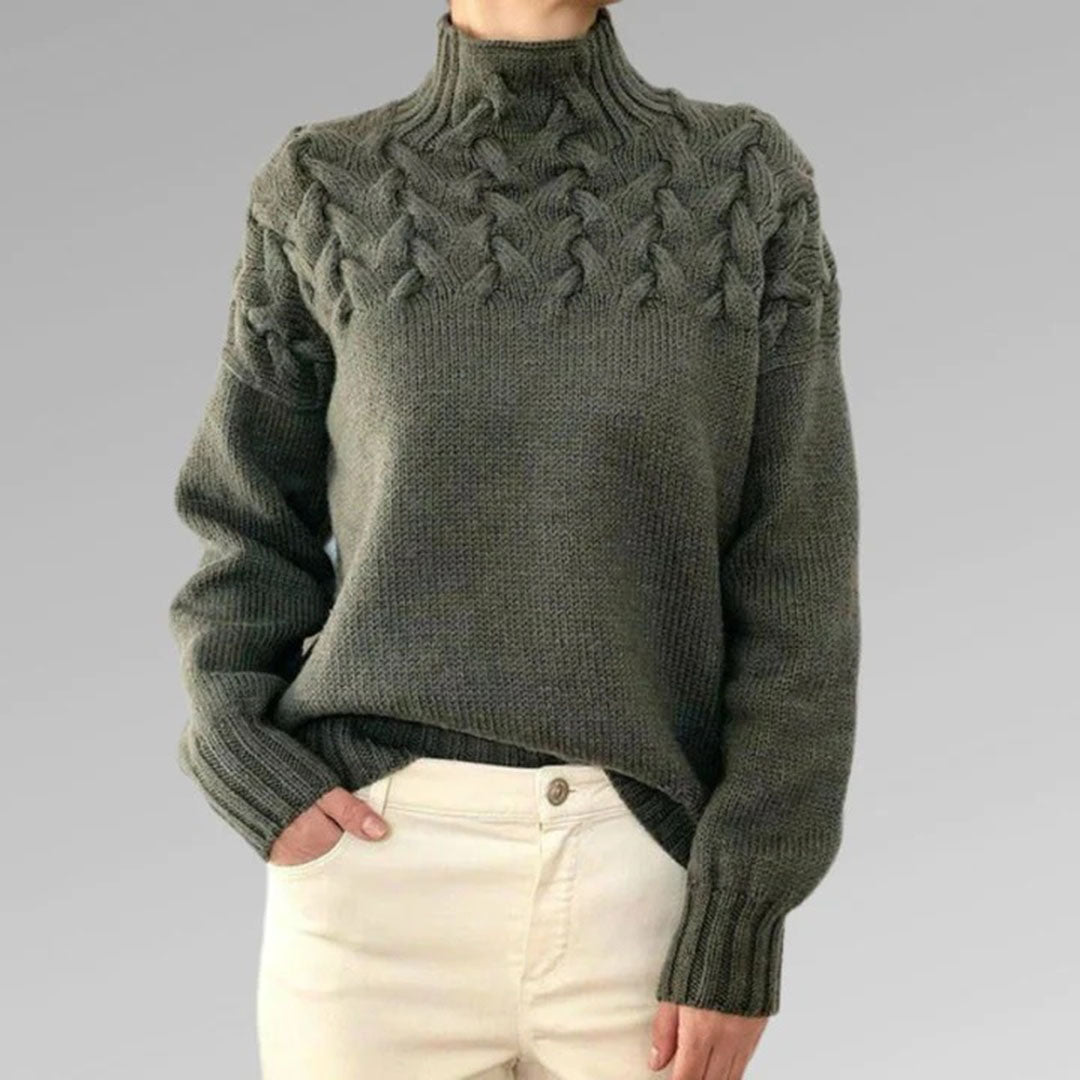 Women's Cozy Cable Knit Turtleneck Sweater – Elegant Long Fit Pullover for Everyday Style