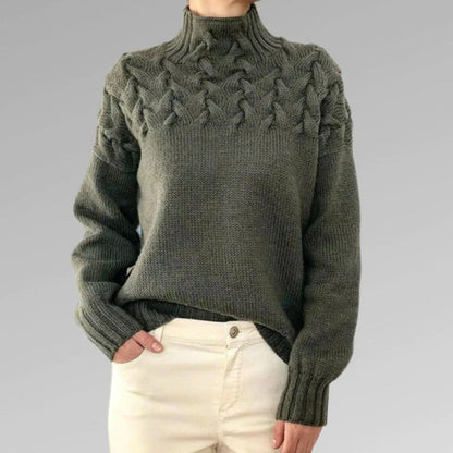 Women's Cozy Cable Knit Turtleneck Sweater – Elegant Long Fit Pullover for Everyday Style