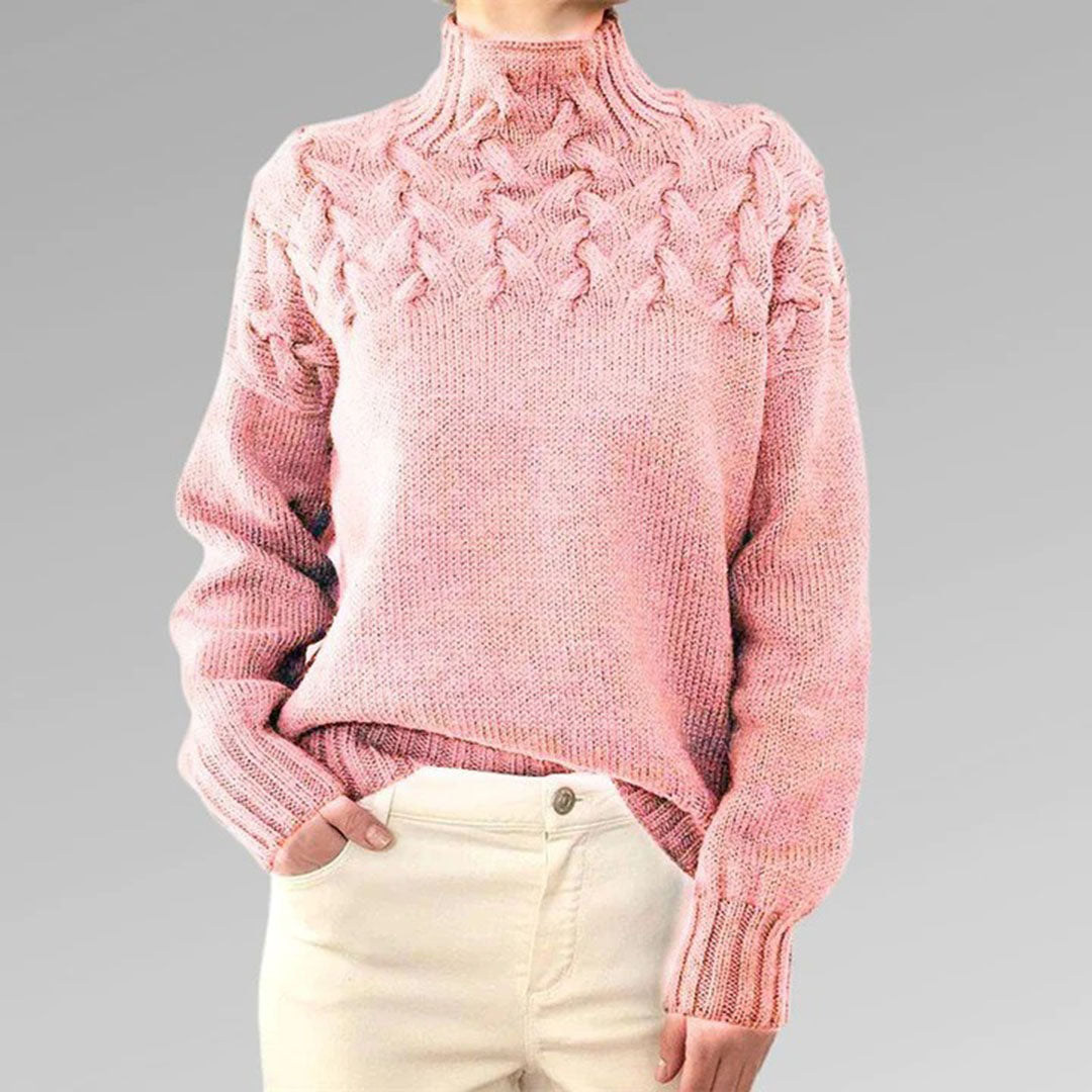 Women's Cozy Cable Knit Turtleneck Sweater – Elegant Long Fit Pullover for Everyday Style