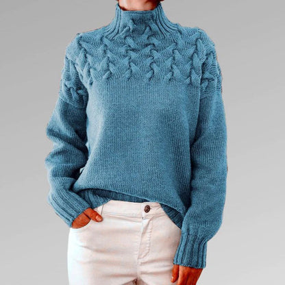 Women's Cozy Cable Knit Turtleneck Sweater – Elegant Long Fit Pullover for Everyday Style