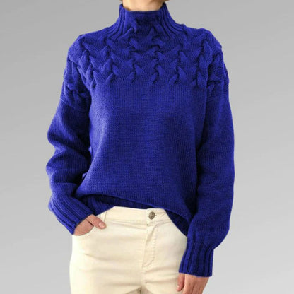 Women's Cozy Cable Knit Turtleneck Sweater – Elegant Long Fit Pullover for Everyday Style