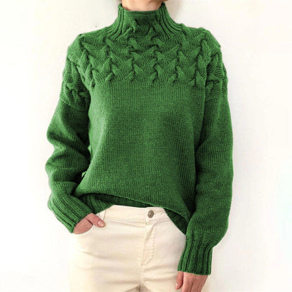 Women's Cozy Cable Knit Turtleneck Sweater – Elegant Long Fit Pullover for Everyday Style