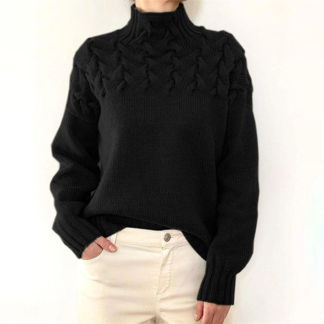 Women's Cozy Cable Knit Turtleneck Sweater – Elegant Long Fit Pullover for Everyday Style